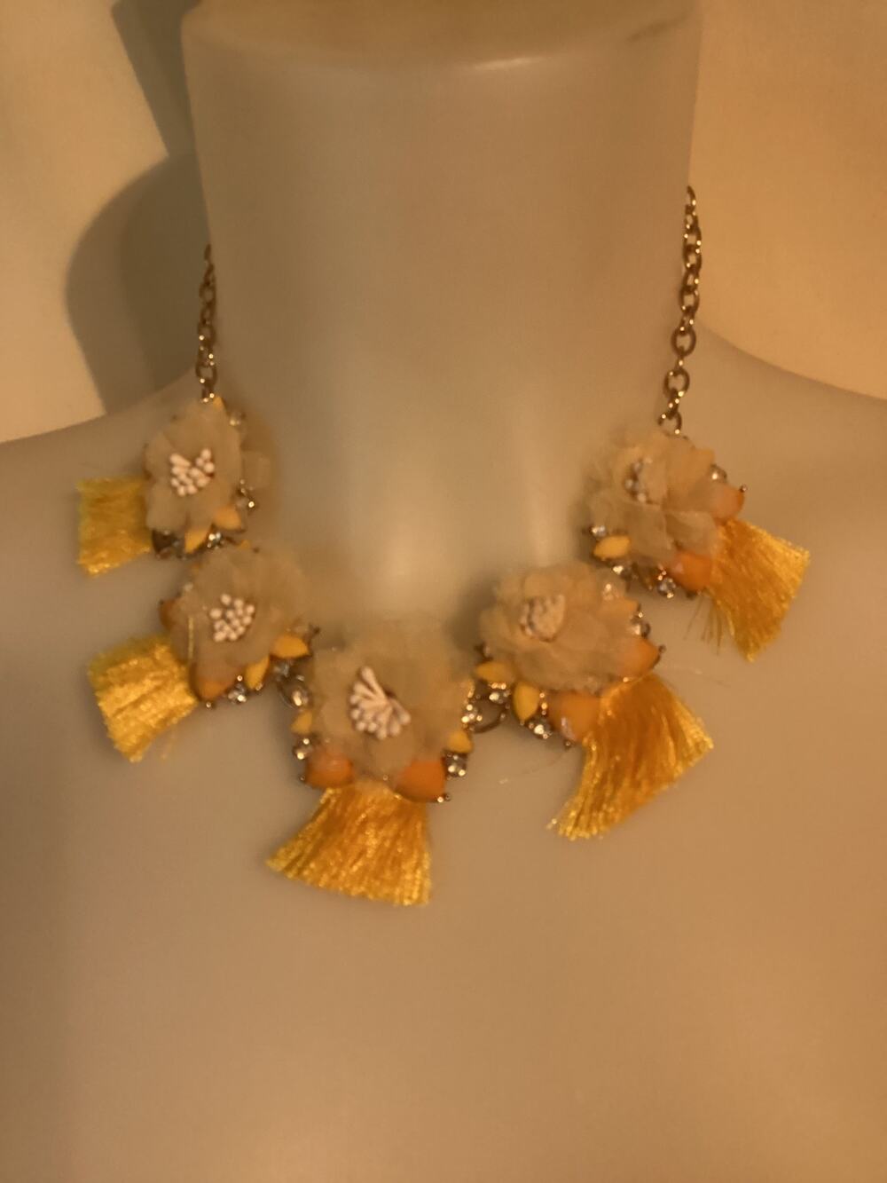 5126 NIP Cherie NY Goldtone Yellow Bib Necklace with Earrings 18"